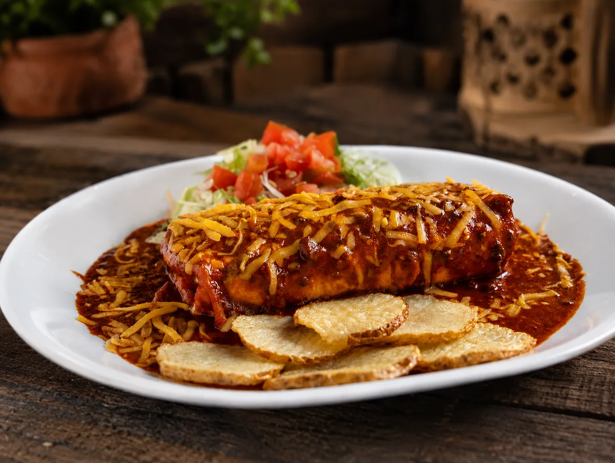 Stufy's smothered breakfast burrito plate served with papas